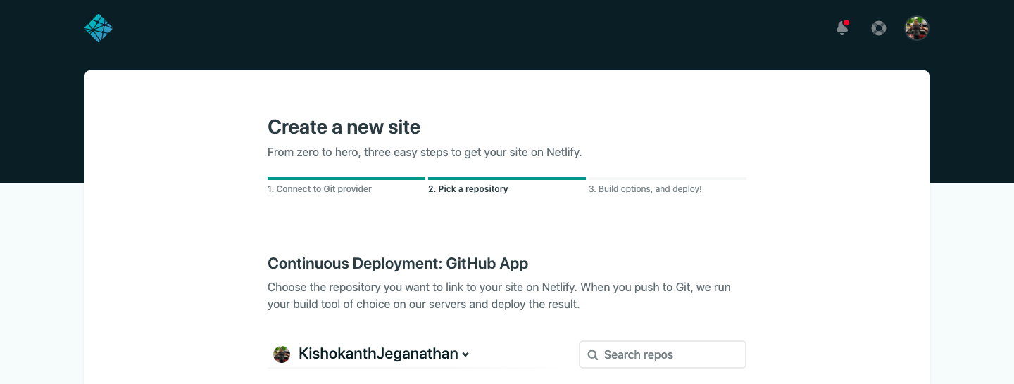 picture depicting how to connect github to netlify
